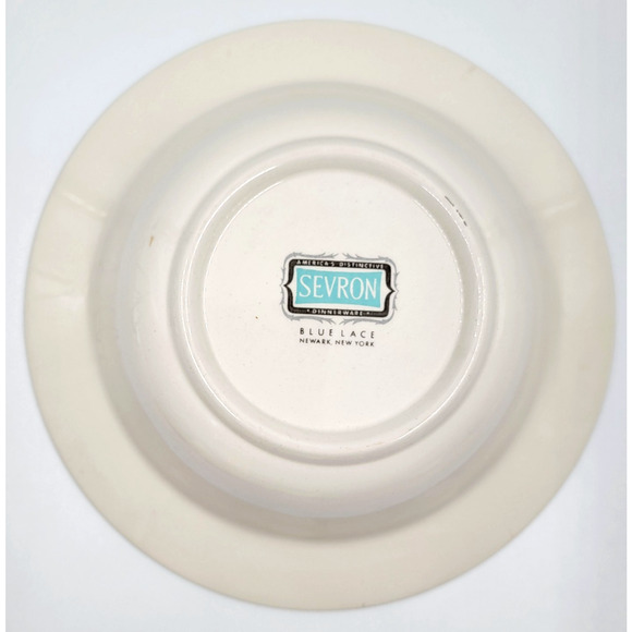 Sevron Blue Lace Round Vegetable Serving Bowl 9 5/8” Silver Trim 1950's - Picture 6 of 7